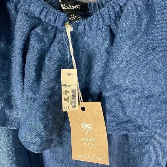 MADEWELL Rio Blue Ruffle Off Shoulder Linen Blend Dress - Picture 5 of 7